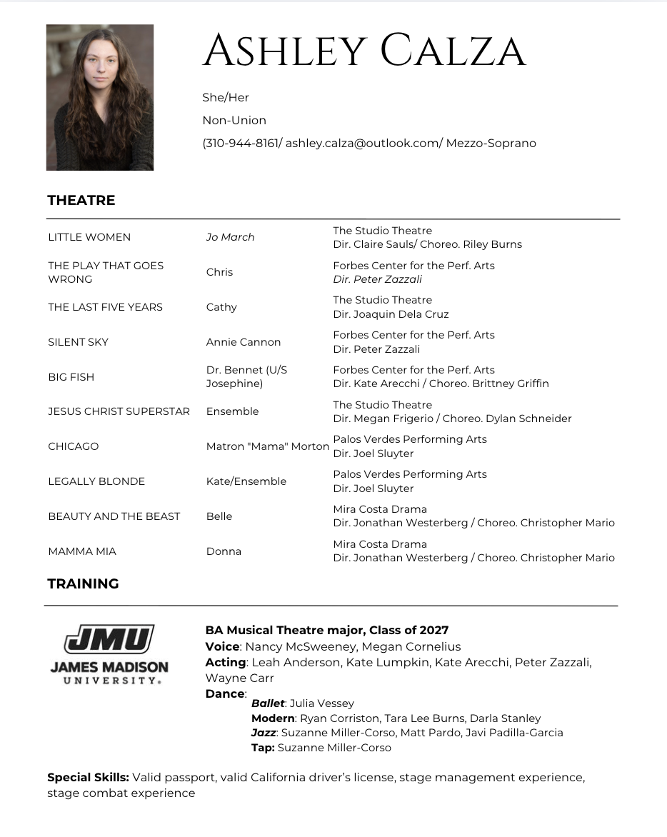 Ashley Calza Performance Resume